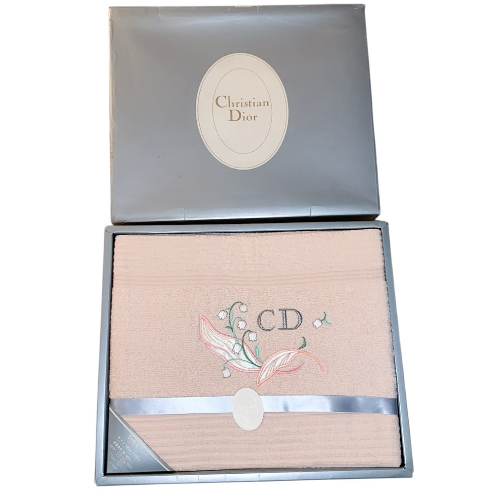 Vintage Christian Dior Pink Embroidered Towel CD Logo